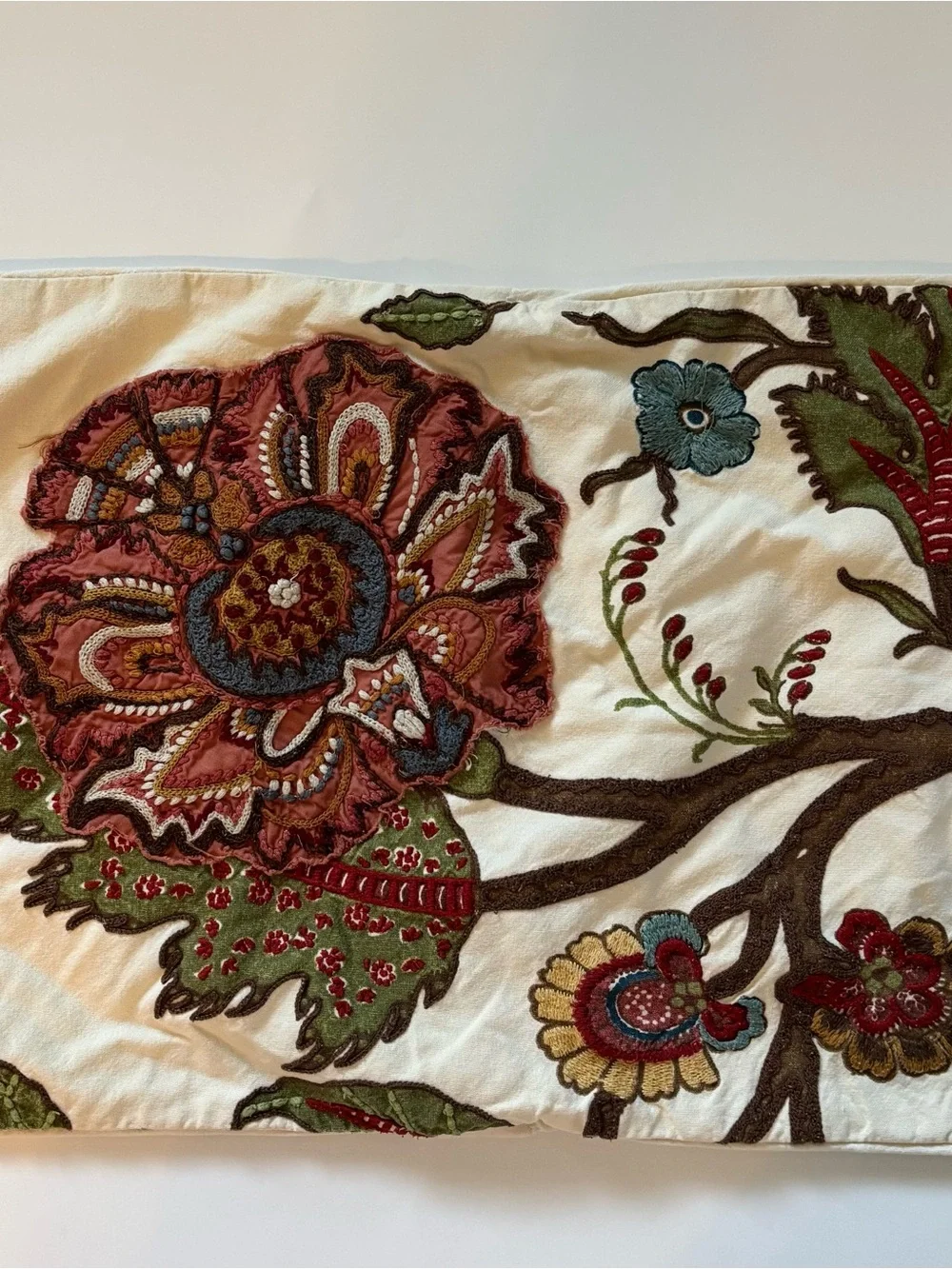 Pottery Barn Riley Crewel Embroidered Lumbar Pillow Cover